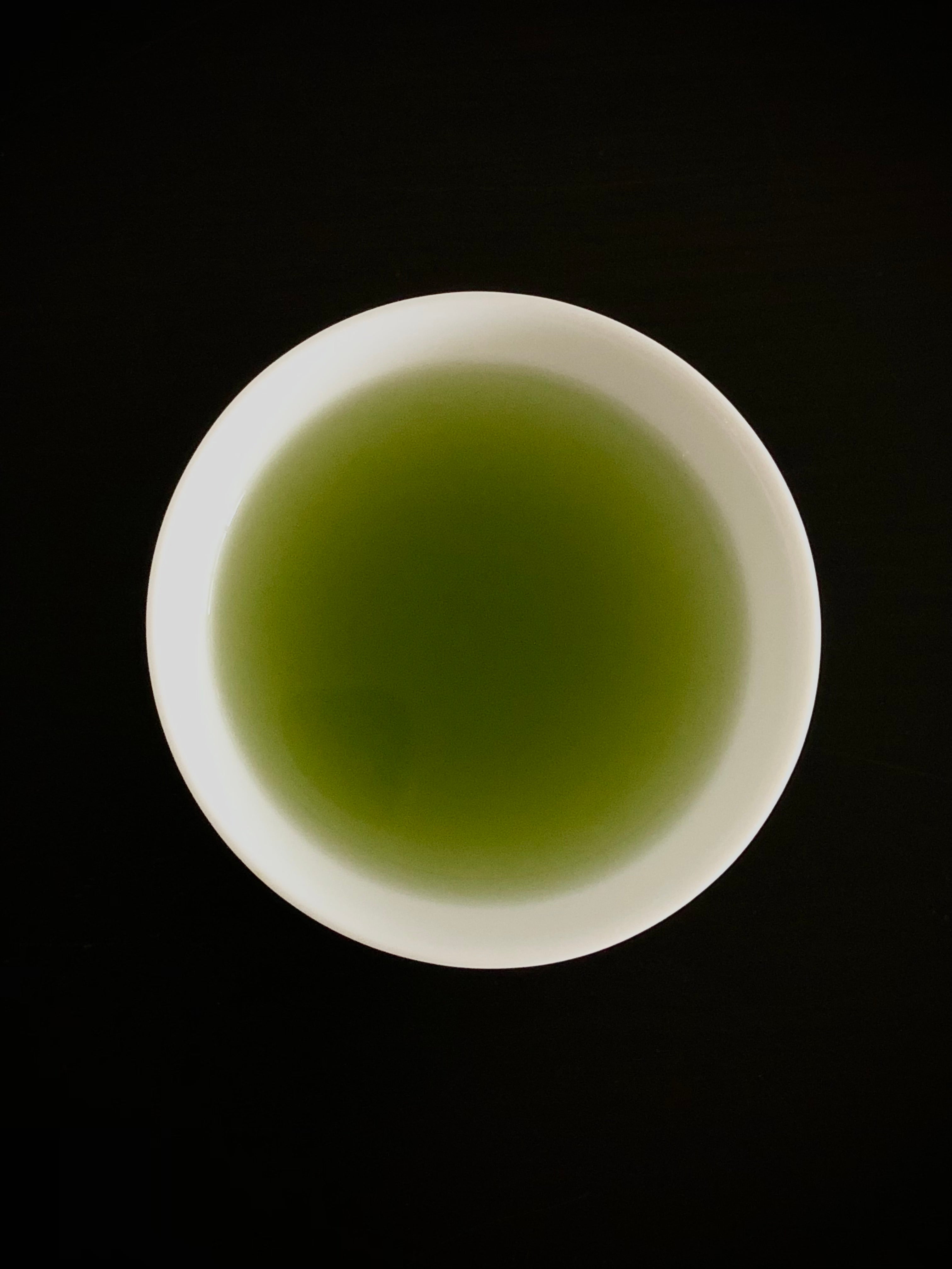 Fukamushi sencha green tea loose leaf brew top view from Yame Fukuoka sold by Sabo Tea Australia – Chiyonoen