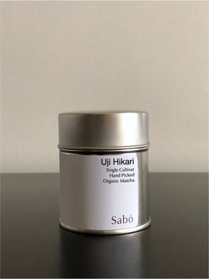 Uji Hikari ceremonial organic matcha green tea powder from Gokasho Uji Kyoto sold by Sabo Tea Australia in 20g tin - Furukawa Seicha 古川製茶